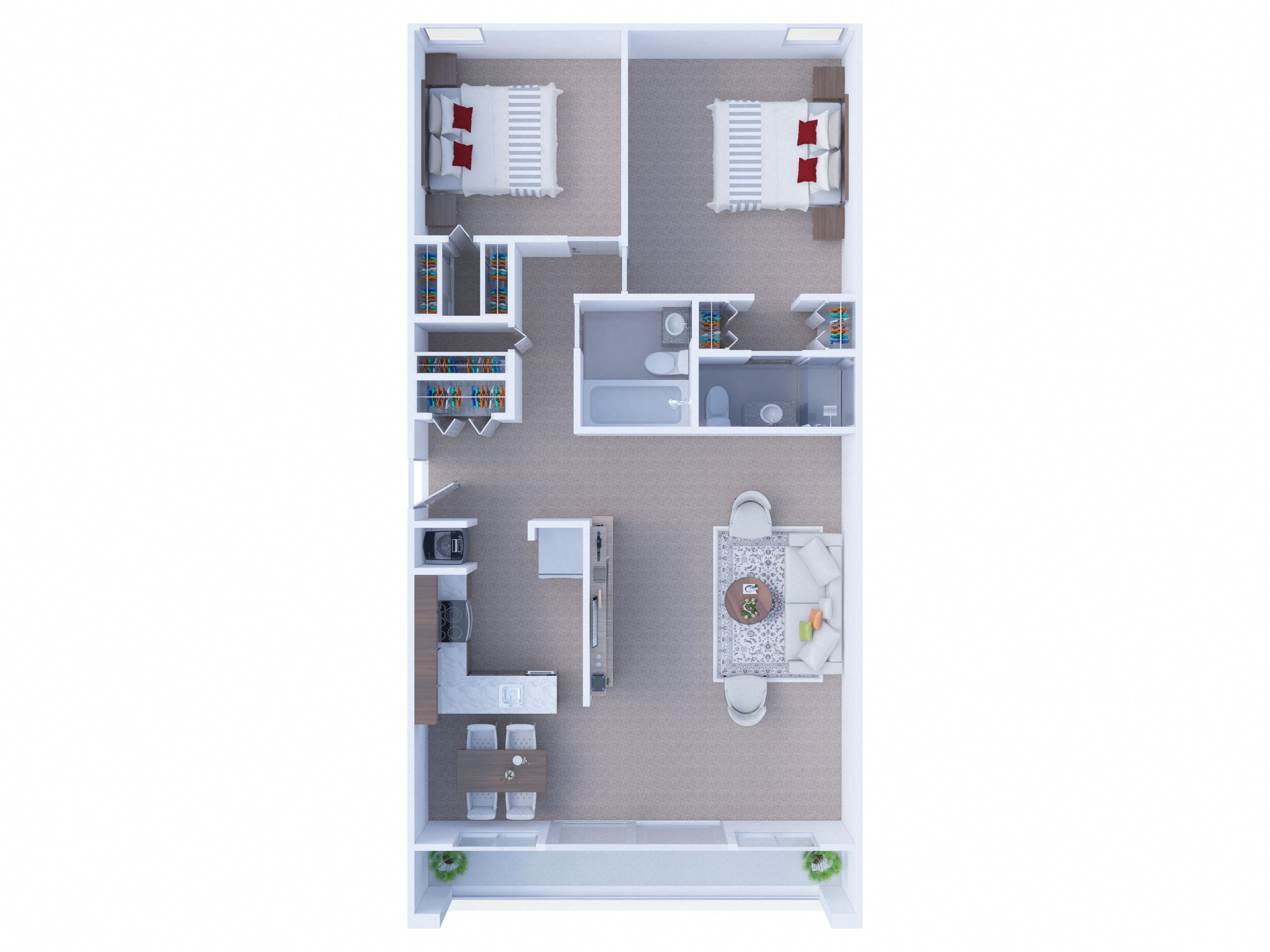 Floor plan for 2 beds, 2 baths, 1025 sqft